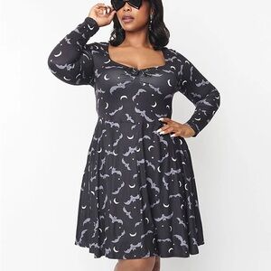 Unique vintage grey bats and moons long sleeved dress